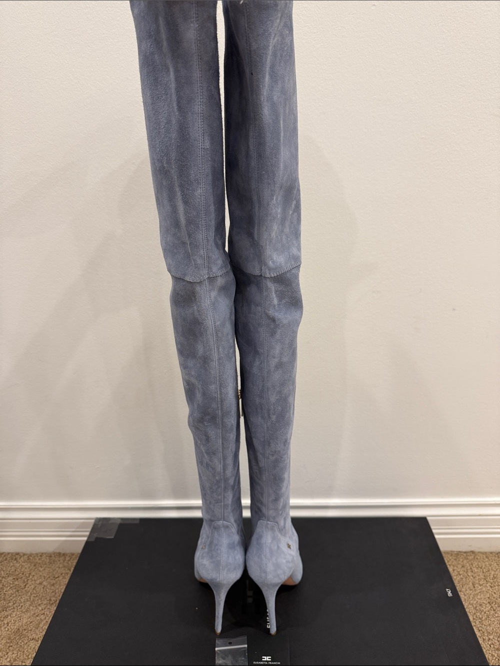 Elisabetta Franchi Ice Blue Stretch Suede Over The Knee Boots EU 37 NWT - Picture 7 of 11